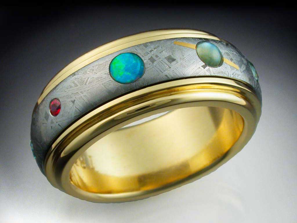 Verleden Konijn Spijsverteringsorgaan 18k Gold Nine Planets Ring with Meteorite & Gemstones - Metamorphosis  Jewelry Design