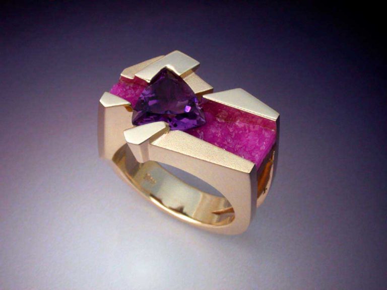 Unique Ring with Amethyst & Pink Druse - Metamorphosis Jewelry Design