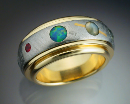 18k Gold Nine Planets Ring with Meteorite & Gemstones - Metamorphosis ...