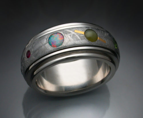 18k Gold Nine Planets Ring with Meteorite & Gemstones - Metamorphosis ...